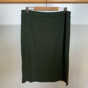 High Waisted Rib Knit Pencil Midi Skirt